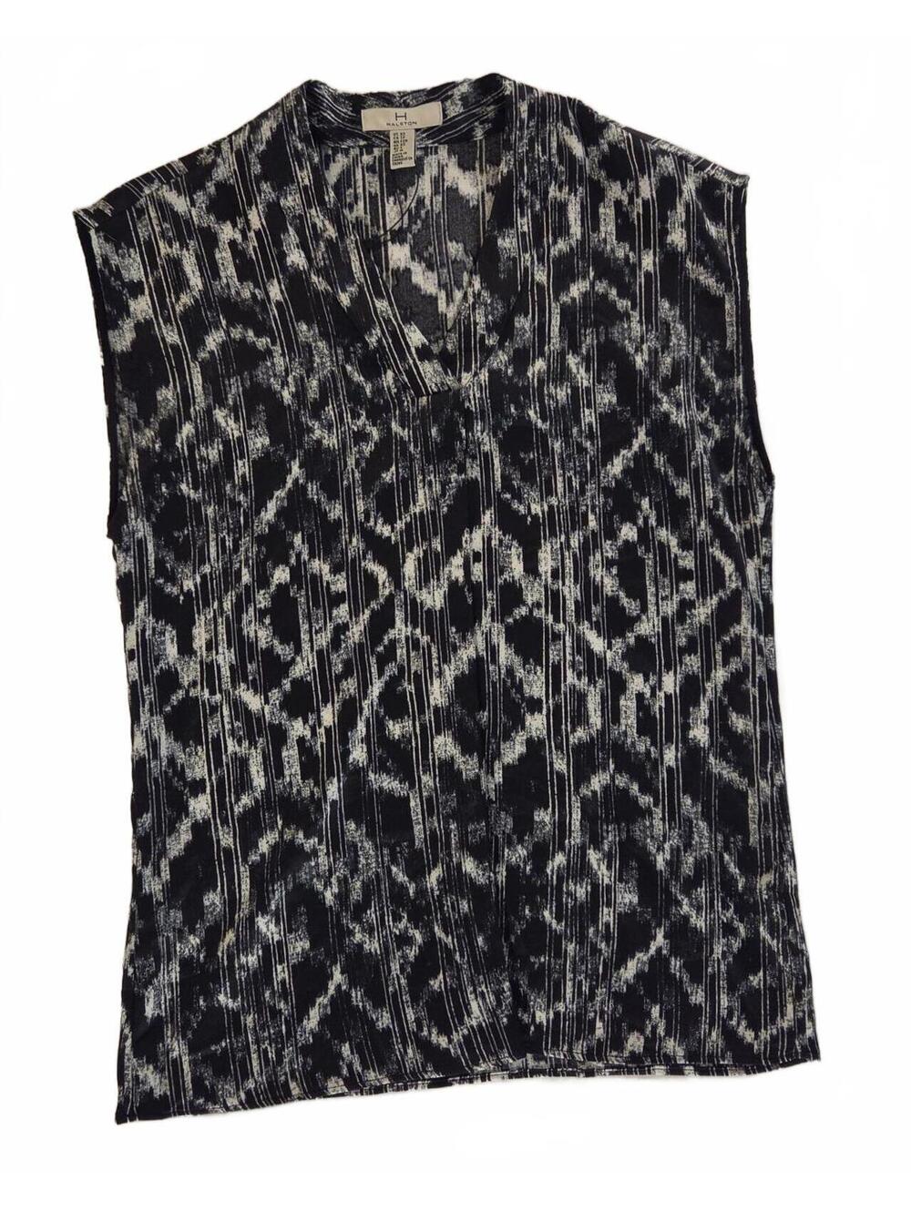 Halston Black and White Patterned Sleeveless Top XS